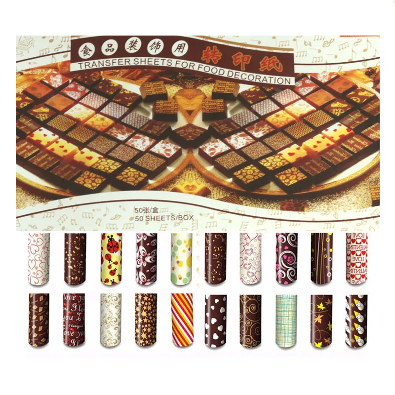 

Ibaking (50pcs set) Transfer Sheets Paper for Chocolate Cookie Painting Print Mat Food Grade Cake Decorating DIY Baking Tools