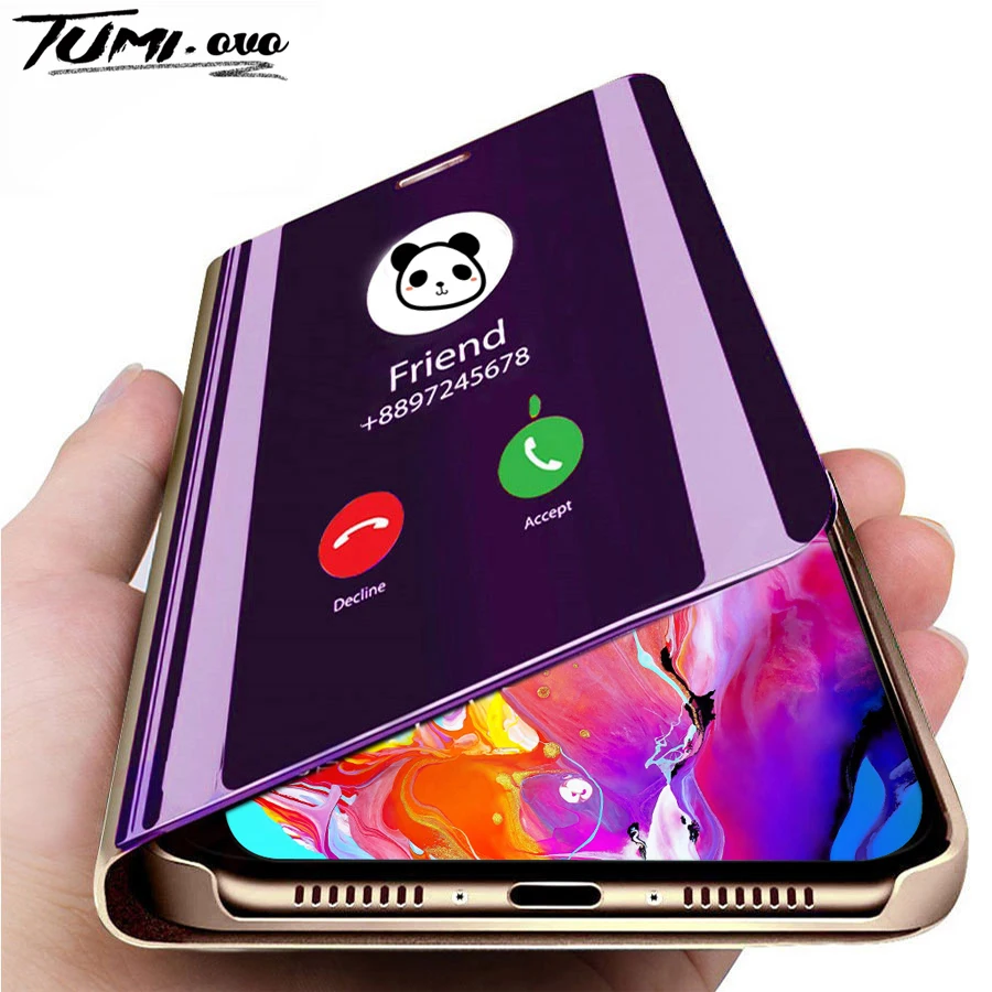 Elegant Leather Smart Mirror Phone Case with Holder Stand Feature