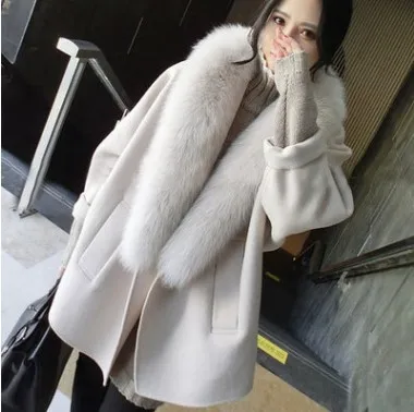Модное женское пальто из искусственной шерсти с животным мехом, теплое свободное шерстяное пальто большого размера, толстая длинная куртка - Цвет: 1