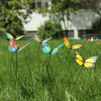

50x Colorful Artificial Butterfly with Rods Plastic Simulation Fake Butterflies Household Garden Planting Elements