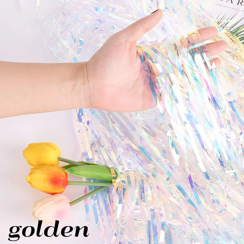 transparent golden Великолепные вечерние занавески с переливающимся блесном из фольги, занавески на день рождения, свадьбу, Декорации для детского душа, юбилейные декорации, занавески - Цвет: transparent golden