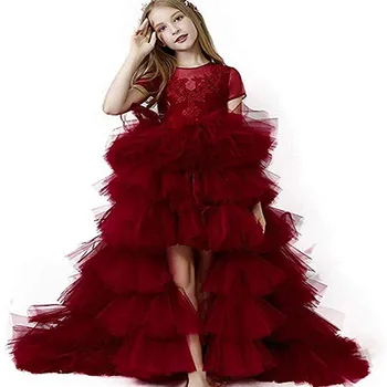 

Wine Red Flower Girl Dresses Little Kids Cascading Tulle Ball Gown First Holy Communion Pageant for Weddings Banquet Dresses