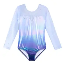 BAOHULU/гимнастическое боди с длинным рукавом для девочек, балетные костюмы для девочек, синий балетный купальник с блестками для выступлений