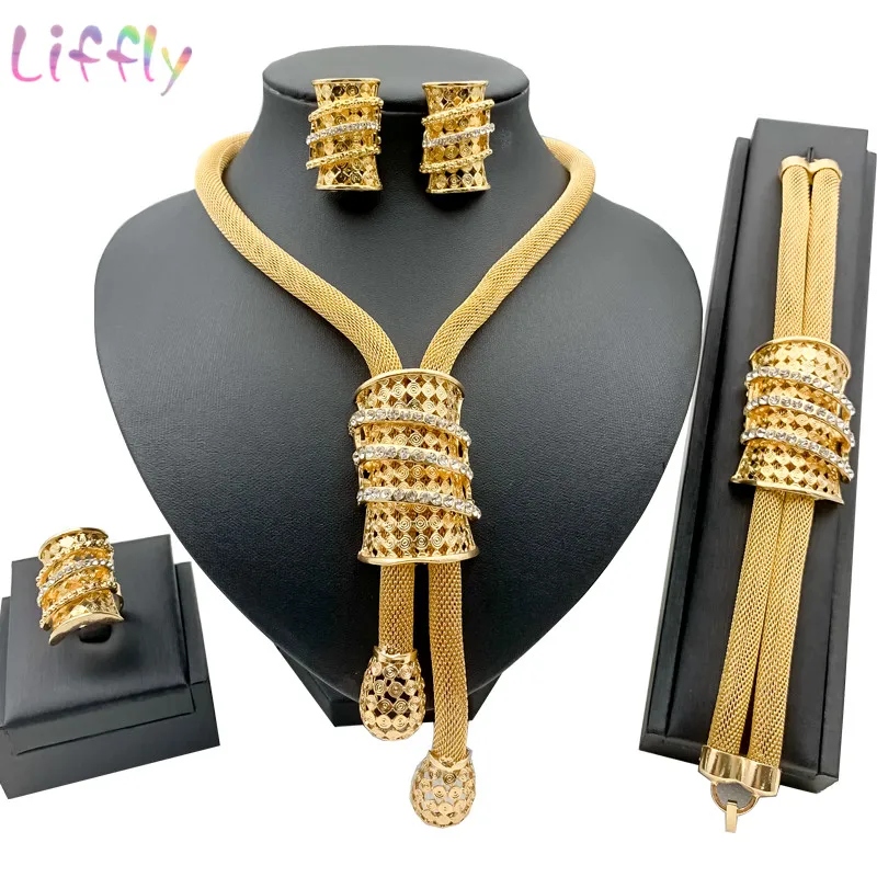 

Fashion Jewelry Sets Light Gold Rope Chain Bow Tie Shape Crystal Bohemian African Style Wedding Jewelry Simple Atmosphere