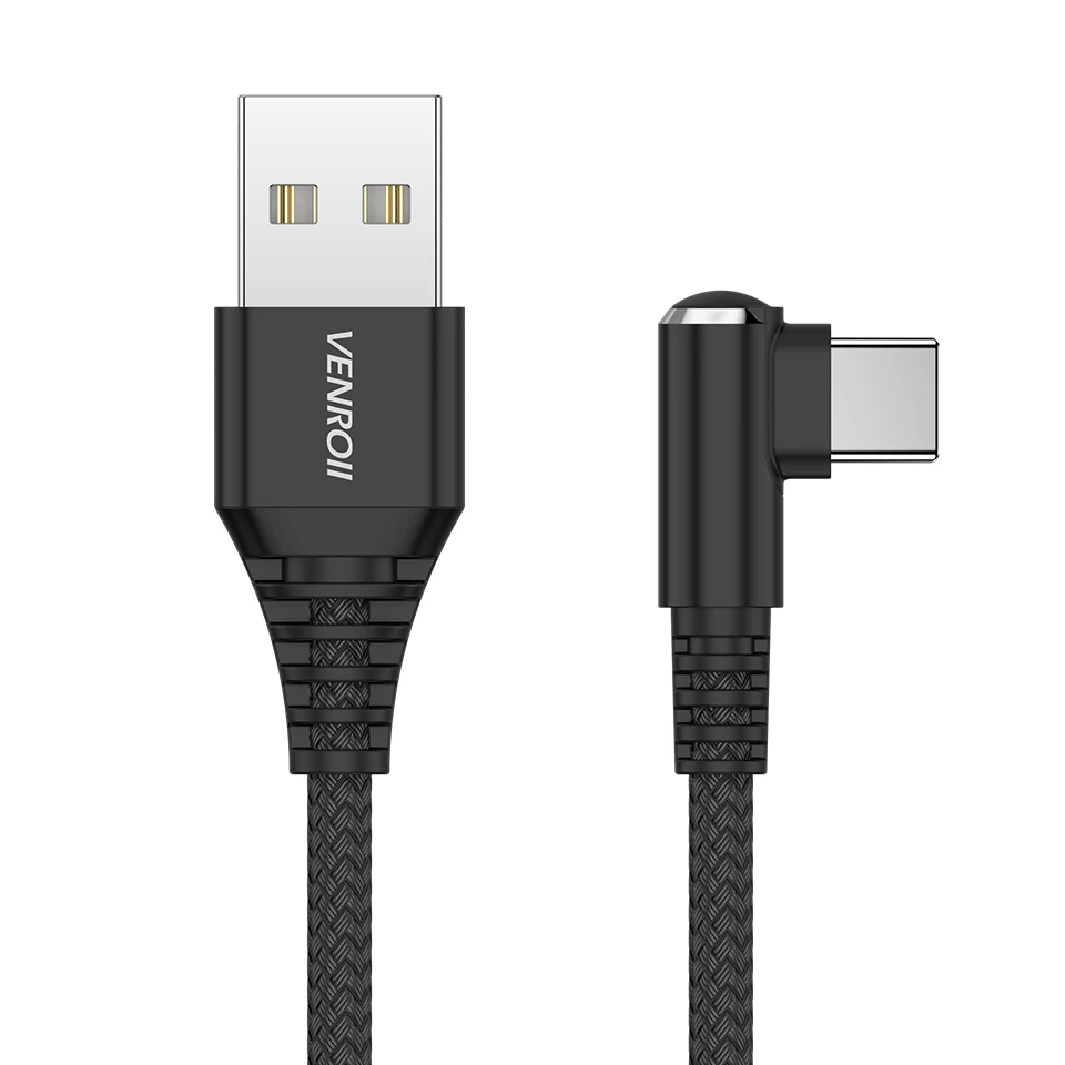 Venroii type C USB кабель провод для быстрой зарядки для samsung S10 S9 A50 A70 телефон игры USBC Kable для Xiaomi Redmi Note 7 8 9 Pro K20 - Цвет: Black