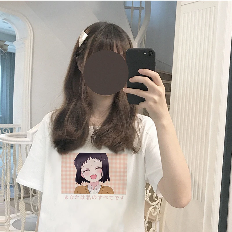 beautiful girl print women tops loose new summer short-sleeve chic female T-shirt clothes shirt top Darling anime Harajuku Zero