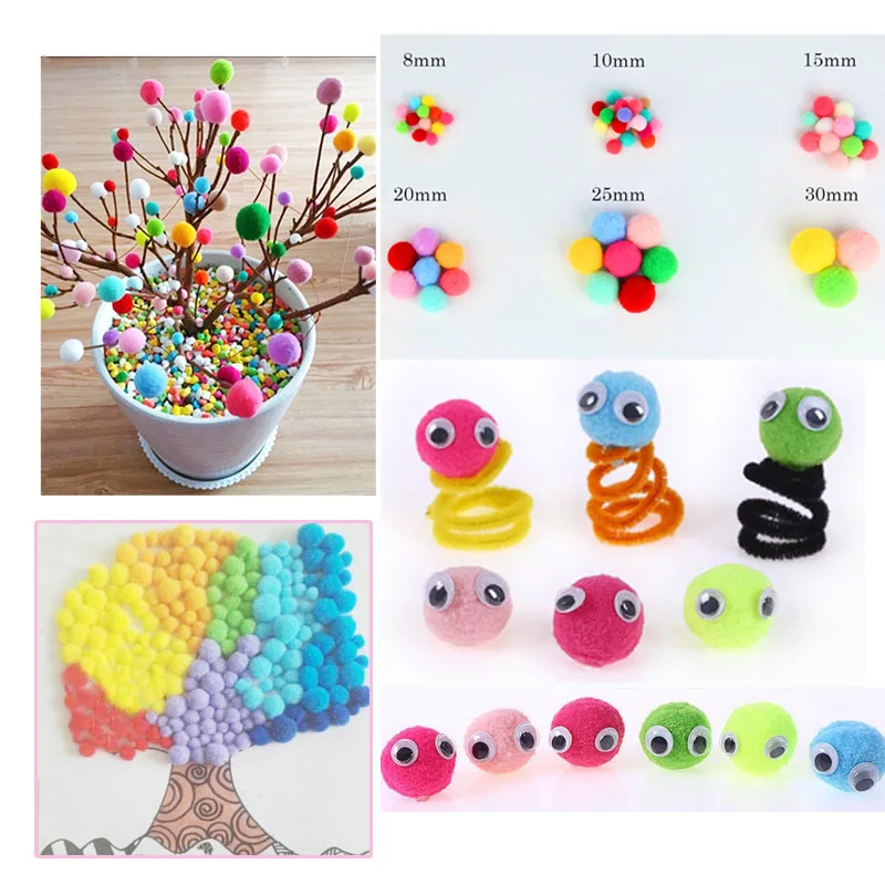 Craft supplies pom poms craft supplies fluffy ball accessories White Green Red Pompom Fur Balls DIY Soft Pom Poms Craft Pompones Christmas Ball Ornaments Glue on Cloth Accessories 8mm To 30mm