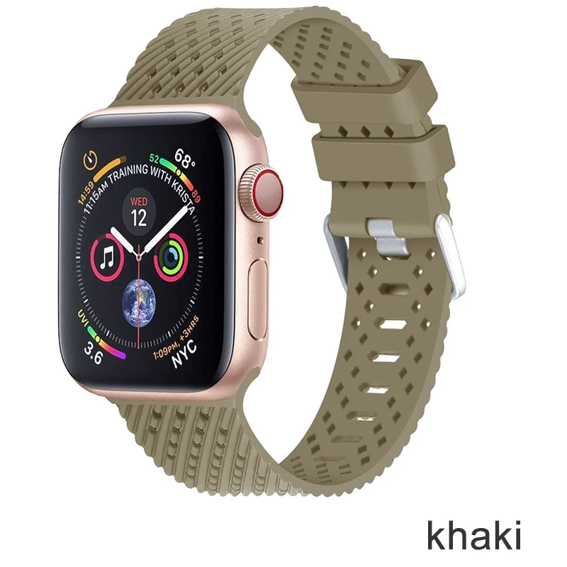 Khaki Водонепроницаемый ремешок для Apple Watch 5 iwatch полосы 42 мм силиконовый ремешок 44 мм 40 мм pulseira браслет умные часы аксессуары петля - Цвет ремешка: Khaki