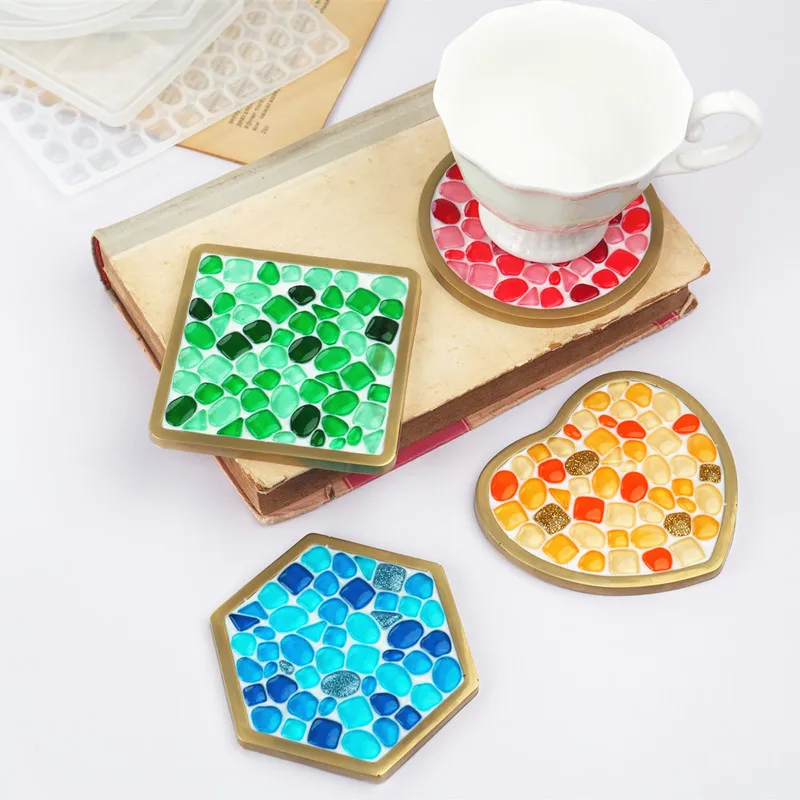 50Pcs Colored Square Mosaic Glass Pieces 0.4 Inch Crystal Tiles