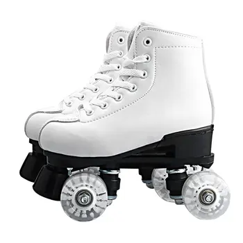 

Solid Color Double Roller Skates Two Line Roller Skate 4 Wheels Lace-up Skate Shoes with Colorful LED Light