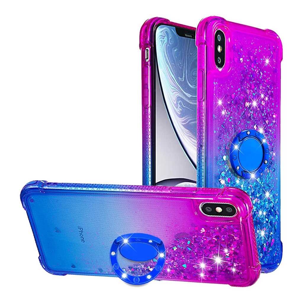 

Quicksand Case Liquid Water Cover For iPhone X XR,XS Max,6 6s 7 8 Plus,iPod Touch 7 6 5 Smart Soft Silicone Finger Ring Buckle