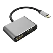 USB C к Hdmi Кабель-адаптер USB 3,1 type-C к VGA HDMI 4K UHD Plug-and-play алюминиевый сплав шнур преобразователя для Mac-OS Linux Win