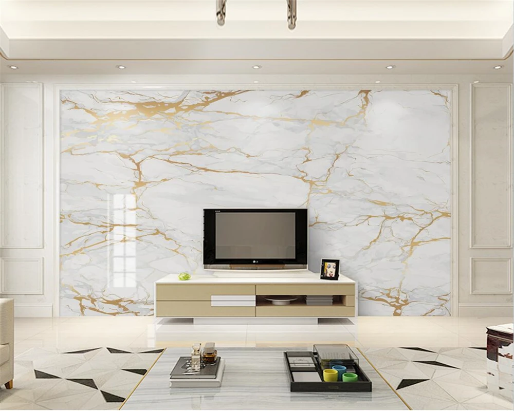 beibehang Custom modern new jazz white marble pattern golden line background wallpaper papel de parede 3d papier peint