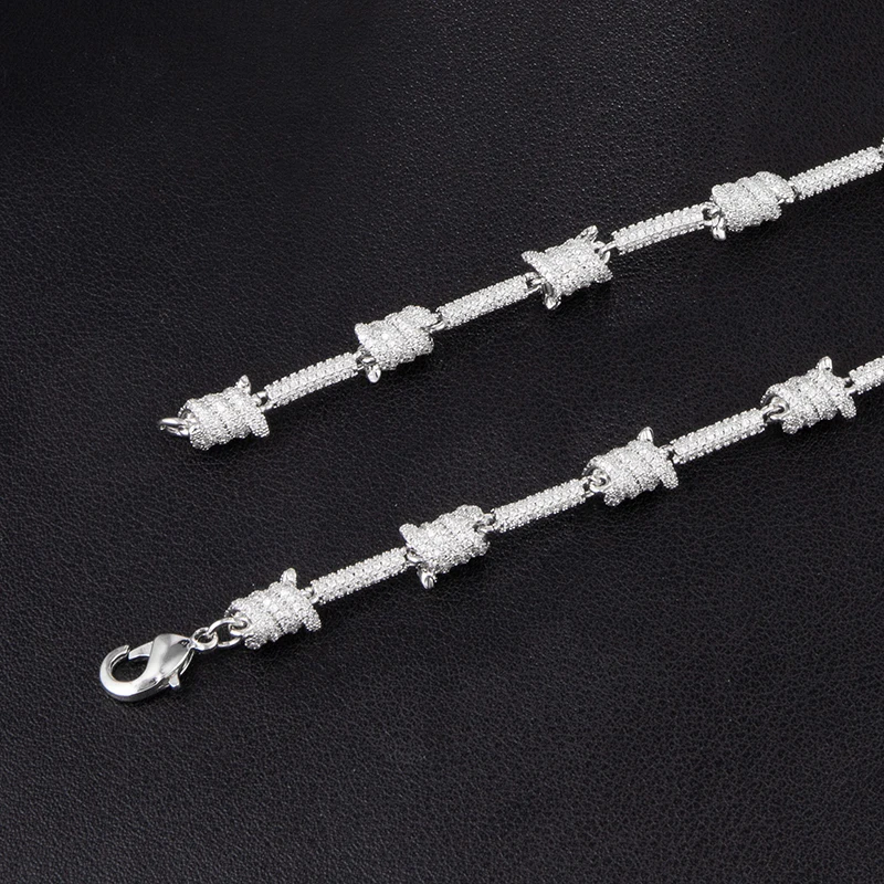 Hip Hop 7MM Iced Out Bling AAA CZ Cubic Zirconia Spiral Link Chain Necklace Bracelet For Men Rapper Jewelry Copper Gold Silver