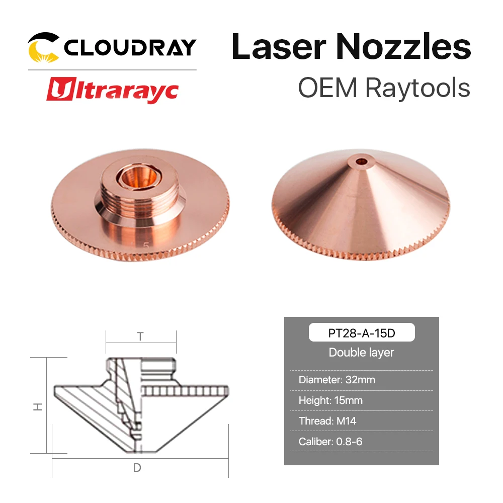 Ultrarayc Raytools Cutting Head Laser Nozzle Single Double Chrome-plated Layers D32 Caliber 0.8-6.0mm