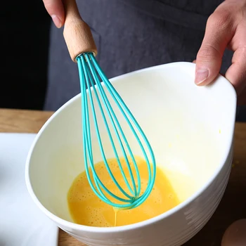 

Egg Whisk Wood Handle Egg Beater Silicone Whisk Hand Mixer Cream Butter Mixing Stirring Egg Stirrer Kitchen Baking Accessories