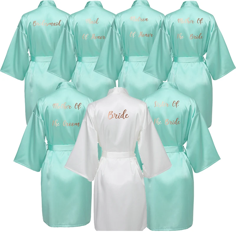 

YUXINBRIDAL 2019 New Bridesmaid Robes Robes Bridal Robes Mint Satin Robe Bridesmaid Robes Wedding Rose Gold Printing White