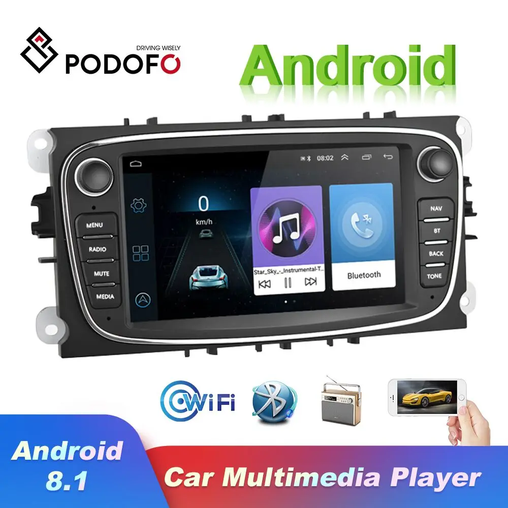Podofo Android 8 1 автомобильный Радио авторадио 7 ''автомобильный мультимедийный