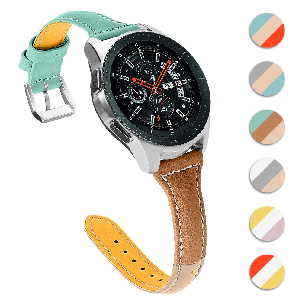 Кожаный ремешок для samsung Galaxy Watch 46 мм gear S3 Frontier/S3 классический кожаный ремешок 22 мм ремешок для часов huawei Watch GT браслет - Цвет ремешка: apricot-coffee-green