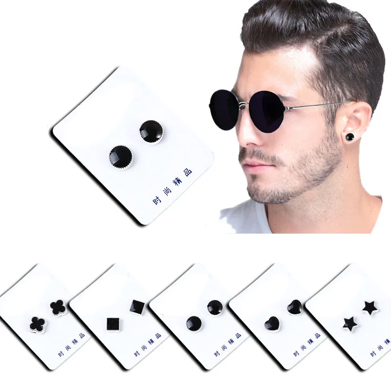 

No Piercing Magnetic Stud Earing For Women Men Round Rhombus Star Heart Four-leaf clover Cross Ear Studs Slimming Product