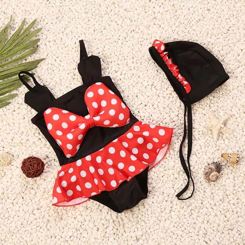 

One-piece Swimsuit for Children Mickey Cartoon Hat Tour Bathing Suit Cute Bow Dress-Triangular Swimming Suit