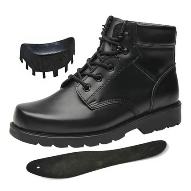 

Genuine Leather Men's Combat Boots Steel Toe Winter Fur Tactical Men Tooling Shoes Big Size 45 46 Outdoor Boot