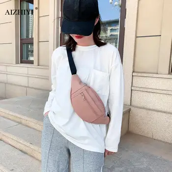

PU Leather Fanny Waist Bag Chest Belt Ladies Casual Elegant Women Two-Layer Zipper Lightweight Daily Pouch Shoulder Pack