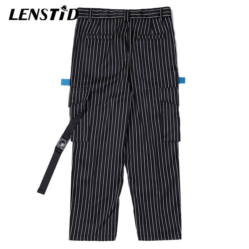 LENSTID Autumn New Punk Industrial Style Striped Casual Pants Men Multi Pockets Chinos Fashion Trousers Male Brand Clothing