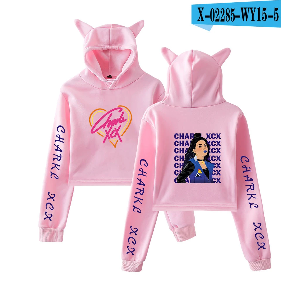 Лидер продаж, толстовка с ушками и котом Charli XCX, женские толстовки с капюшоном, толстовка с капюшоном, повседневные розовые пуловеры для девочек - Цвет: As picture