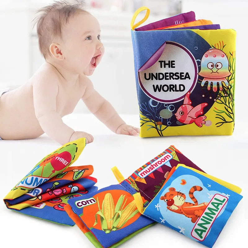 

Infant Toddler Educational Toy 3D Cloth Book English Learning Palm Book Animal Digital Cognition Baby Growing Cloth Books
