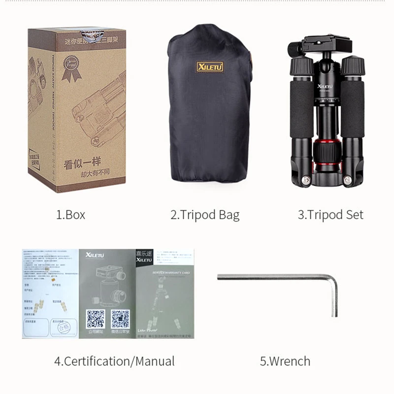 XILETU FM5S-MINI 휴대용 경량 여행 스탠드, 탁상 비디오 미니 삼각대, 360 도 볼 헤드, 카메라 DSLR용