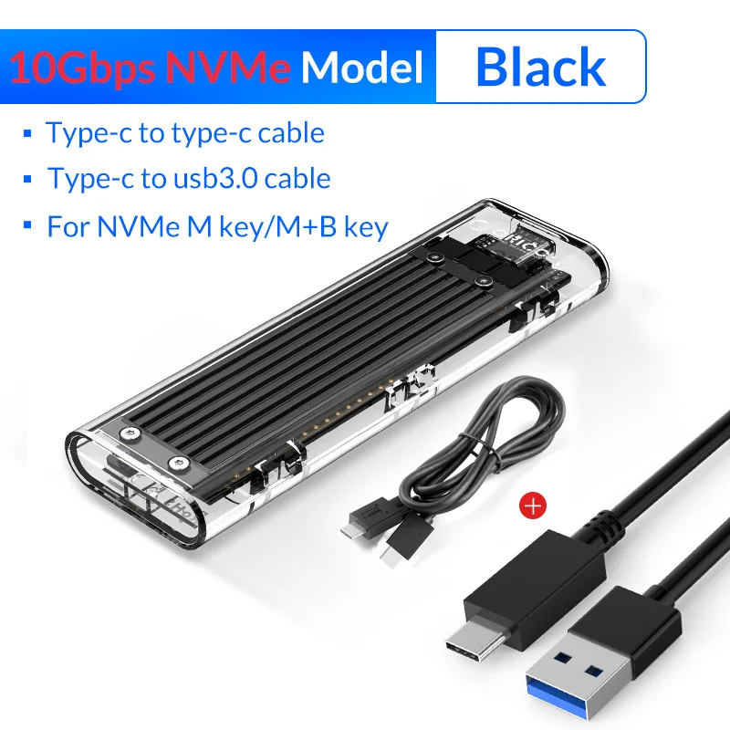NVME - 10Gbps Black ORICO M2 SSD чехол NVME SSD корпус M.2 для usb type C прозрачный жесткий диск для NVME PCIE NGFF SATA M/B Ключ SSD диск - Цвет: NVME - 10Gbps Black