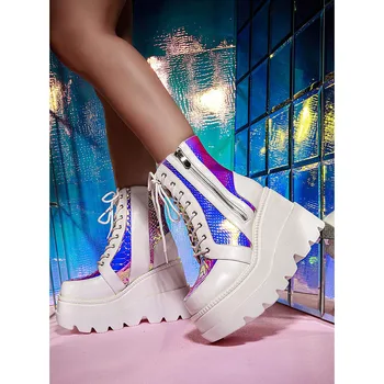 

Gigifox 2020 New Design Large Size 43 Platform Comfortable INS Dropship Boots Women Shoes Shiny Zipper Fashion Boots Female