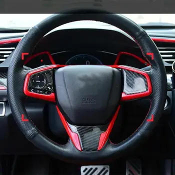 

3 Pcs Red ABS Inner Steering Wheel Frame Cover Trim For Honda Civic 10th 2016-2018