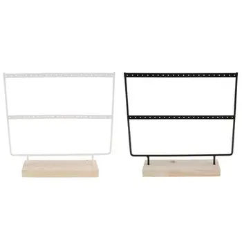 

2x Wood 44 Holes Earrings Organizer Holder Necklaces Rack 2 Layers Jewelry Display Stand(White&Black)