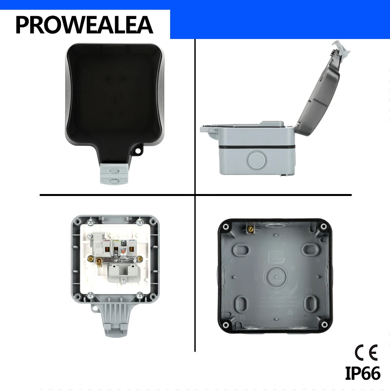 Weatherproof Socket IP66 Waterproof Socket Outdoor Wall Power Socket Multi-fonction 3 Hole Standard Electrical Outlet Grounded