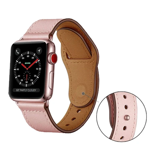 Коричневый ремешок для apple watch ремешок из натуральной кожи петля 44 мм 40 мм, ремешок для наручных часов iwatch, 42m 38 мм Series 5/4/3/2/1 группы аксессуары - Цвет ремешка: pink