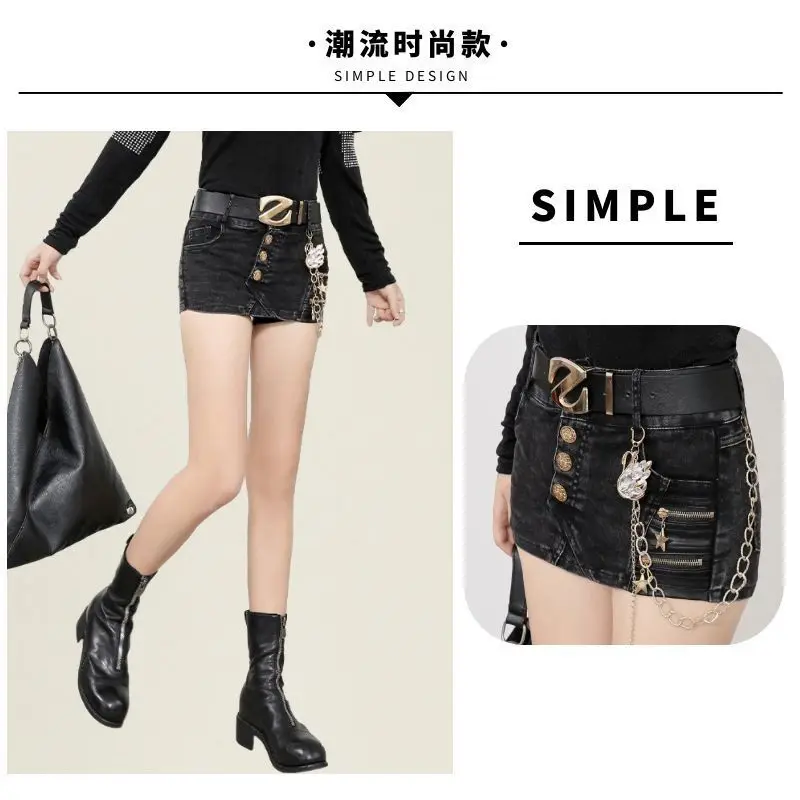 2025 sommer Neue Trend Punk Stil Elastische Dünne Sexy Damen Tasche Hüfte Denim Rock Weibliche Jeans Mini Rock Passenden Gürtel mujer – Detail 10