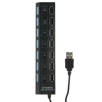 

LuazON USB hub, 7 ports, switches, USB 2.0, black, 855978