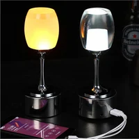 New Arrival LED Champagne Glass Shape Restaurant Cafe Bar Table Lamps with Power Bank Charging free shipping 10pcs/lot