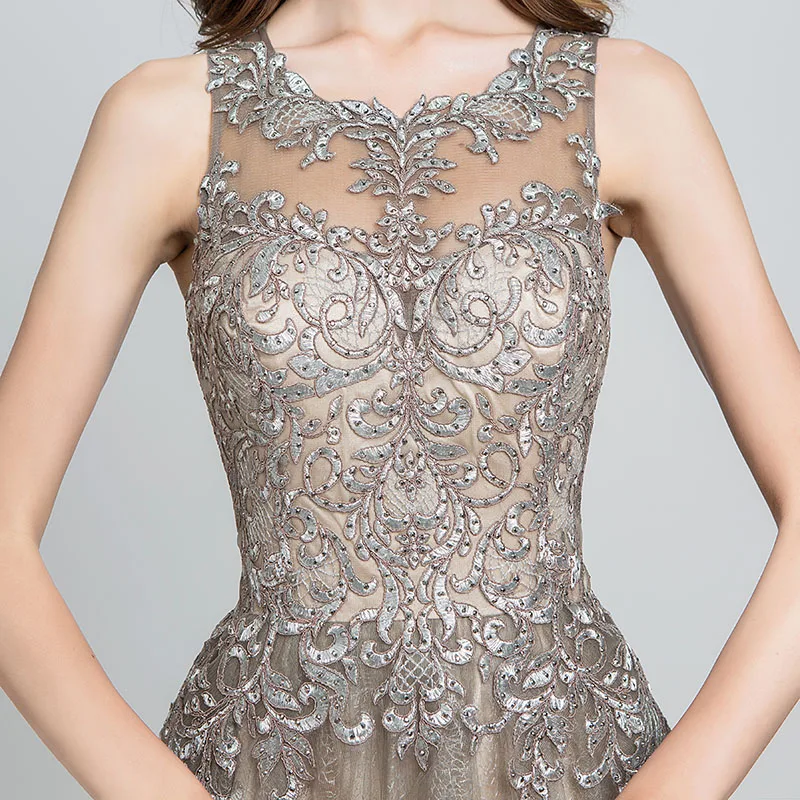 Элегантные вечерние платья Длинные мокко тюль Длина до пола Vestidos De Festa Longo o-образным вырезом ручной работы Вышивка Вечерние платья для выпускного вечера CC560