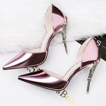 

2020 Summer Women 10cm High Heels Stiletto Sandals Lady Sexy Satin Pumps Fetish Silk Buckle Elegant Scarpins Green Glossy Shoes