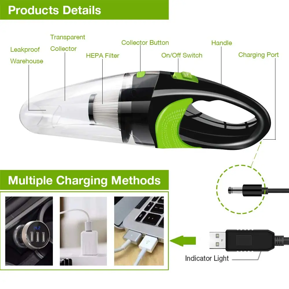  6500pa Strong Power Car Vacuum Cleaner DC 12V 120W Cordless Wet and Dry Dual Use Auto Portable Vacu