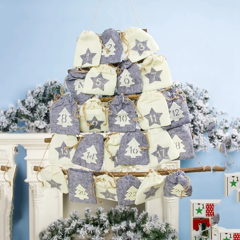 Рождественский календарь обратного отсчета из мешковины advent календари стойки с подвесным мешком конфеты подарочные пакеты DIY Рождество обратного отсчета Рождество Decorati