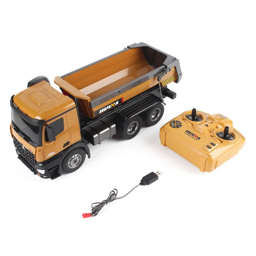 HUINA 1573 1/14 10CH Alloy RC Dump Trucks Toy Engineering Construction Remote Control Car Vehicle Toy RTR RC Truck Gift for Boys
