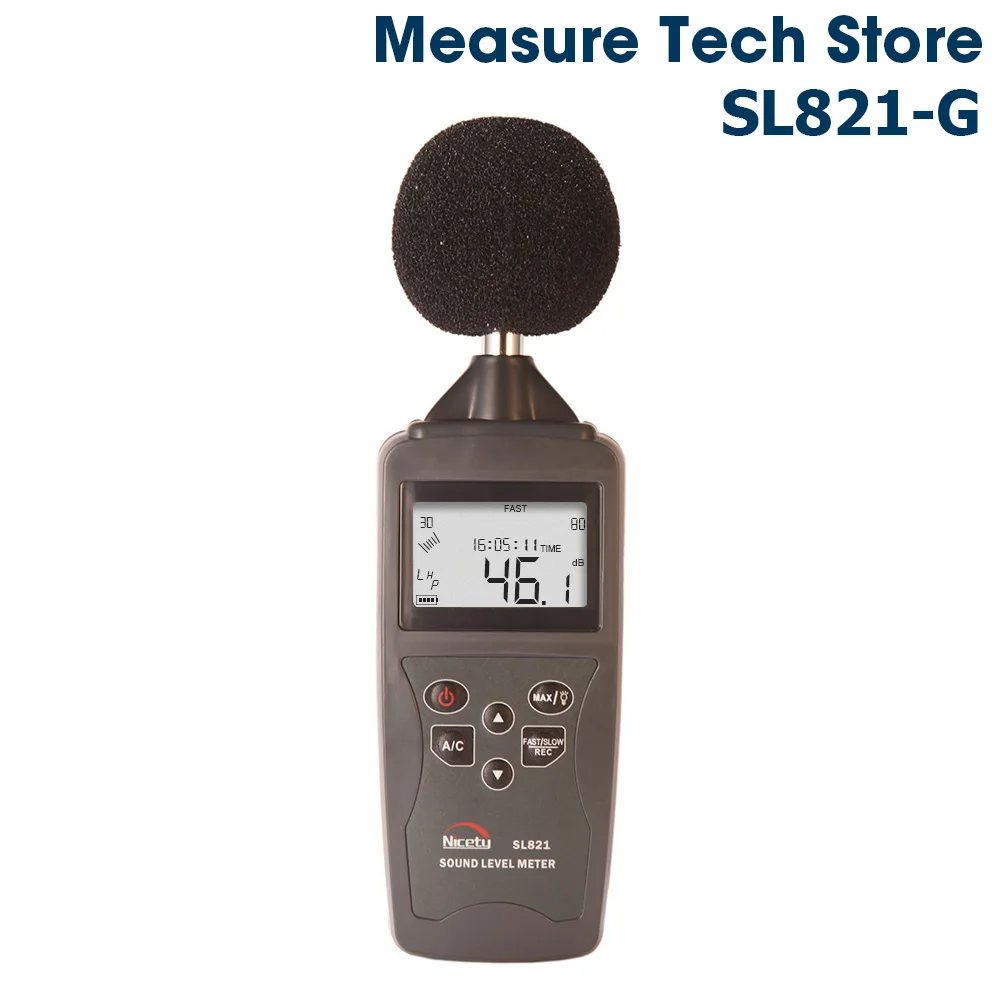 

Nicetymeter SL821-Gray 30-130dBA Portable Digital Sound Noise Audio Level Meter Measuring Decibel Pressure Logger Tester Monitor