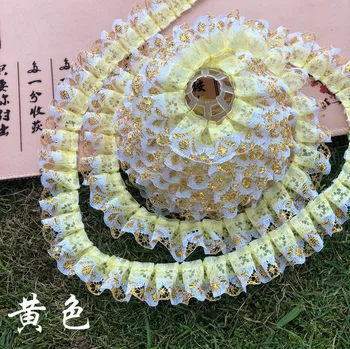 

1M Pleated Tulle Guipure Gold Lace Fabric 3cm Lace Trim 3D Lace Fabric Material Sewing Trimmings Doll Dress Clothing Crafts PE13