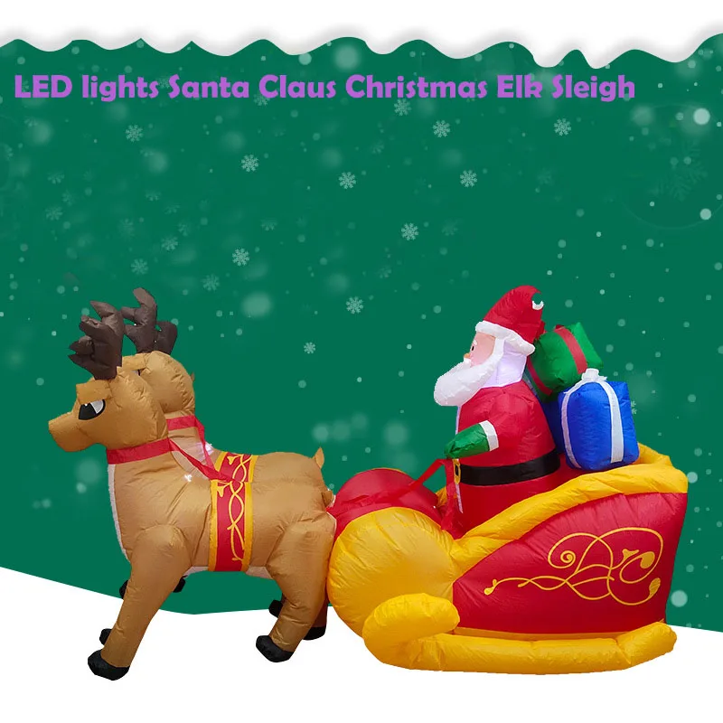 

LED light Santa Claus Christmas Elk Sleigh inflatable Christmas Reindeer sled Backyard Mall Shopping Decoration party props