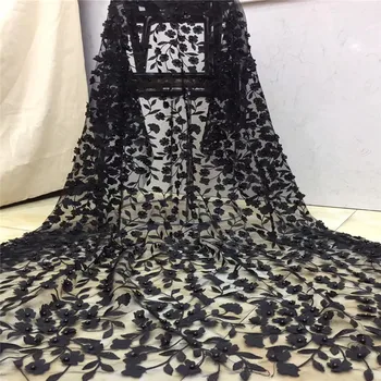 

African Lace Fabric 2020 black Embroidered French Beads Lace Fabric High Quality 3D Flower Nigerian TulleFor Wedding Party Dress