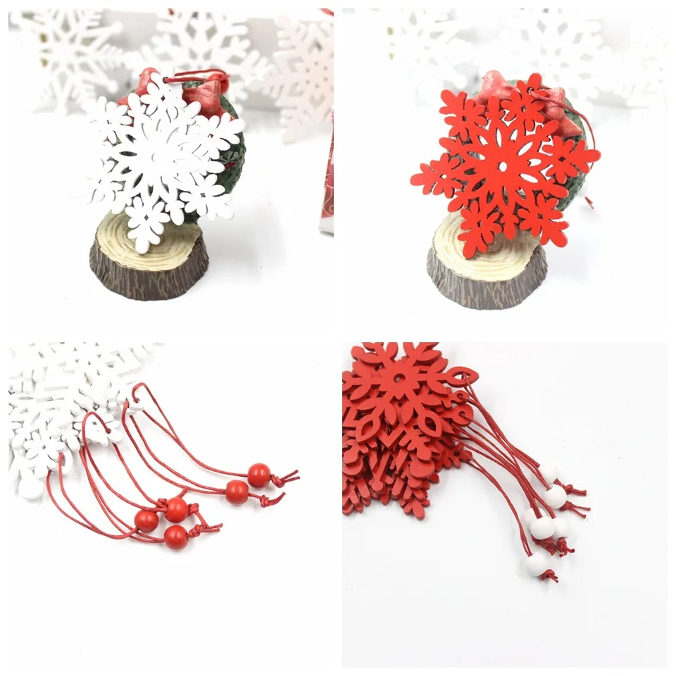 6ps белые красные деревянные снежинки украшения Рождественские украшения для дома Navidad дерево декор Замороженные вечерние Wenter свадебные принадлежности